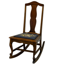Load image into Gallery viewer, Antique-Style Oak Rocker for Kids – Vintage Needlepoint Slipper Rocking Chair