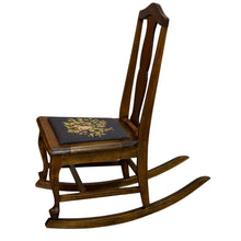 Load image into Gallery viewer, Children's Antique Victorian Oak Rocking Chair w Needlepoint Seat