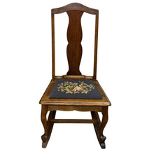 Load image into Gallery viewer, Children's Antique Victorian Oak Rocking Chair w Needlepoint Seat