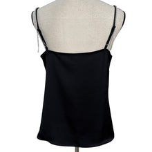 Load image into Gallery viewer, Black Satin Cowl Neck Tank Top with Rhinestone Straps Size Small