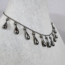 Load image into Gallery viewer, Vintage 1930s Gunmetal Faux Pearl Teardrop Cascade Fringe Choker Necklace