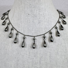 Load image into Gallery viewer, Vintage 1930s Gunmetal Faux Pearl Teardrop Cascade Fringe Choker Necklace