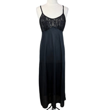 Load image into Gallery viewer, Sexy Long Black Satin & Lace Nylon Nightgown Size Large USA