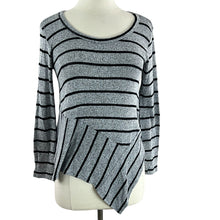 Load image into Gallery viewer, Gray Striped Asymmetrical Pullover Sweater Size XS