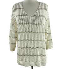 Load image into Gallery viewer, Chico's Open Knit V-Neck Sweater 3/4 Sleeve Size Large
