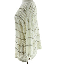 Load image into Gallery viewer, Chico's Open Knit V-Neck Sweater 3/4 Sleeve Size Large (Chico's Size 2) in Description