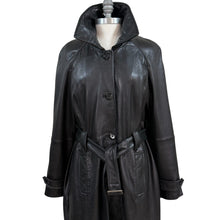 Load image into Gallery viewer, Genuine Lambskin Leather Trench Coat Belted Black Jacket L