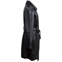 Load image into Gallery viewer, Genuine Lambskin Leather Trench Coat Belted Black Jacket L