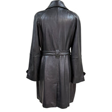 Load image into Gallery viewer, Genuine Lambskin Leather Trench Coat Belted Black Jacket L
