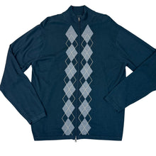 Load image into Gallery viewer, Full Zip Argyle Sweater Black Gray Cotton Knit 2XL Tall