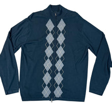 Load image into Gallery viewer, Full Zip Argyle Sweater Black Gray Cotton Knit 2XL Tall