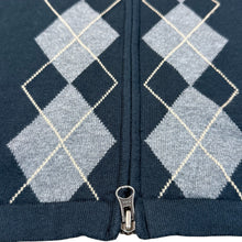 Load image into Gallery viewer, Full Zip Argyle Sweater Black Gray Cotton Knit 2XL Tall