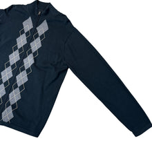 Load image into Gallery viewer, Full Zip Argyle Sweater Black Gray Cotton Knit 2XL Tall