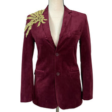 Load image into Gallery viewer, VTG Isaac Mizrahi Burgundy Velvet Blazer Size XS