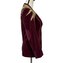 Load image into Gallery viewer, VTG Isaac Mizrahi Burgundy Velvet Blazer Size XS