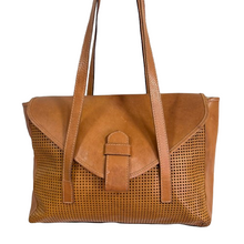 Load image into Gallery viewer, Vintage 90s Italy Tan Perforated Leather Tote Bag
