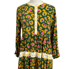 Load image into Gallery viewer, Briton Court Boho Dress Abstract Floral Print Tiered Midi 100 Rayon Large