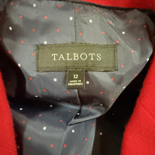 Load image into Gallery viewer, Talbots Red Wool Blend Two Button Blazer Crest Buttons Polka Dot Lining Size 12