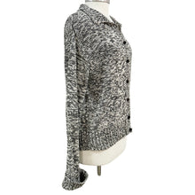Load image into Gallery viewer, 90s Talbots Black White Marled Cotton Knit Collared Cardigan Sweater Size L