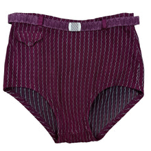 Load image into Gallery viewer, 40s Belted Burgundy Pinstripe Swim Trunks with pocket