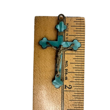 Load image into Gallery viewer, 1940s Blue Enamel Brass Crucifix Cross Pendant