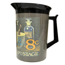 Load image into Gallery viewer, Vintage 70s Thermo Serv Pharmacy Postage Stamp Drinkware Set Pitcher Mugs & Tumblers