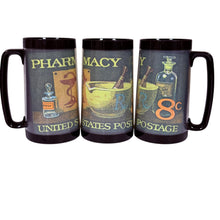 Load image into Gallery viewer, Vintage 70s Thermo Serv Pharmacy Postage Stamp Drinkware Set Pitcher Mugs & Tumblers