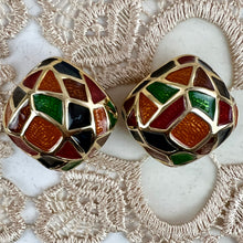 Load image into Gallery viewer, Vintage 80s Maresca Gold Plated Orange Green Red Blue Enamel Clip on Earrings