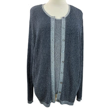 Load image into Gallery viewer, Doncaster Navy Blue Metallic Silver Cardigan Twin Set Size 2W