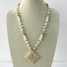 Load image into Gallery viewer, Vintage Lace Agate Necklace. Dimensions: Necklace length: 25.5" length. Pendant: 2 1/4" x 2 1/4". Features a hook closure. Silver tone metal.