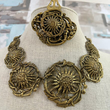 Load image into Gallery viewer, Victorian Floral Medallion Disk Link Necklace and Coat Clip Set