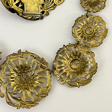 Load image into Gallery viewer, Victorian Floral Medallion Disk Link Necklace and Coat Clip Set