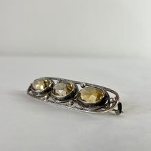 Load image into Gallery viewer, Antique C Clasp Citrine Colored Faceted Stones Brooch 2 1/8"