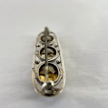 Load image into Gallery viewer, Antique C Clasp Citrine Colored Faceted Stones Brooch 2 1/8"