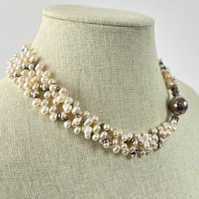 Load image into Gallery viewer, Multi Strand Pearl Collar Necklace with Sterling Silver Accents 17"