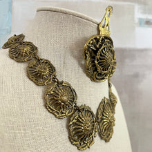 Load image into Gallery viewer, Victorian Floral Medallion Disk Link Necklace and Coat Clip Set
