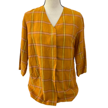 Load image into Gallery viewer, Vintage 90s Plaid Linen Button Up V Neck Blouse Size 8 Petite