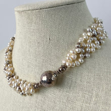 Load image into Gallery viewer, Multi Strand Rice Pearl Necklace with Sterling Silver Accents Toggle Closure