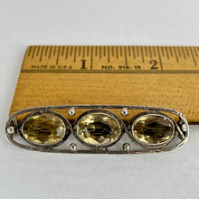 Load image into Gallery viewer, Antique C Clasp Citrine Colored Faceted Stones Brooch 2 1/8"