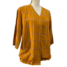 Load image into Gallery viewer, Vintage 90s Plaid Linen Button Up V Neck Blouse Size 8 Petite