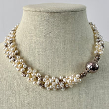 Load image into Gallery viewer, Multi Strand Pearl Collar Necklace with Sterling Silver Accents 17"