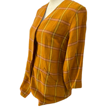 Load image into Gallery viewer, Vintage 90s Plaid Linen Button Up V Neck Blouse Size 8 Petite
