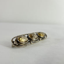 Load image into Gallery viewer, Antique C Clasp Citrine Colored Faceted Stones Brooch 2 1/8"