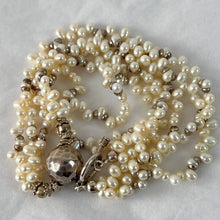 Load image into Gallery viewer, Multi Strand Pearl Collar Necklace with Sterling Silver Accents 17"