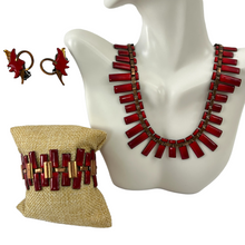 Load image into Gallery viewer, Mid Century Red Enamel & Copper Jewelry Set