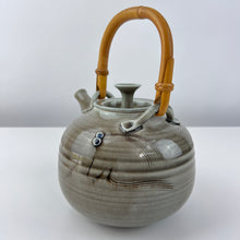 Load image into Gallery viewer, Vintage Funnel Lid Studio Art Pottery Tea Pot with Bamboo Handle Glossy Gray