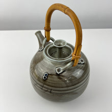 Load image into Gallery viewer, Vintage Funnel Lid Studio Art Pottery Tea Pot with Bamboo Handle Glossy Gray