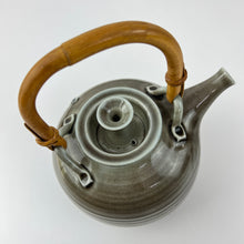 Load image into Gallery viewer, Vintage Funnel Lid Studio Art Pottery Tea Pot with Bamboo Handle Glossy Gray