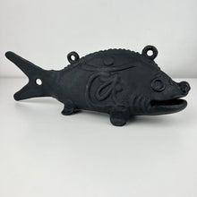 Load image into Gallery viewer, Cast Iron Fish Bell Okimono Meiji Taisho 13" Japan Antique