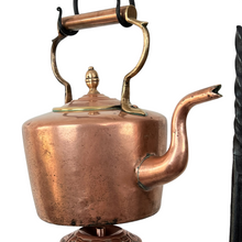 Load image into Gallery viewer, Antique Copper Tea Kettle on Wrought Iron Stand